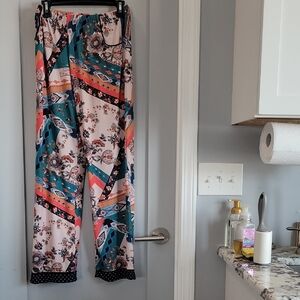 Colorful Floral and Geometric Print Pajama Pants